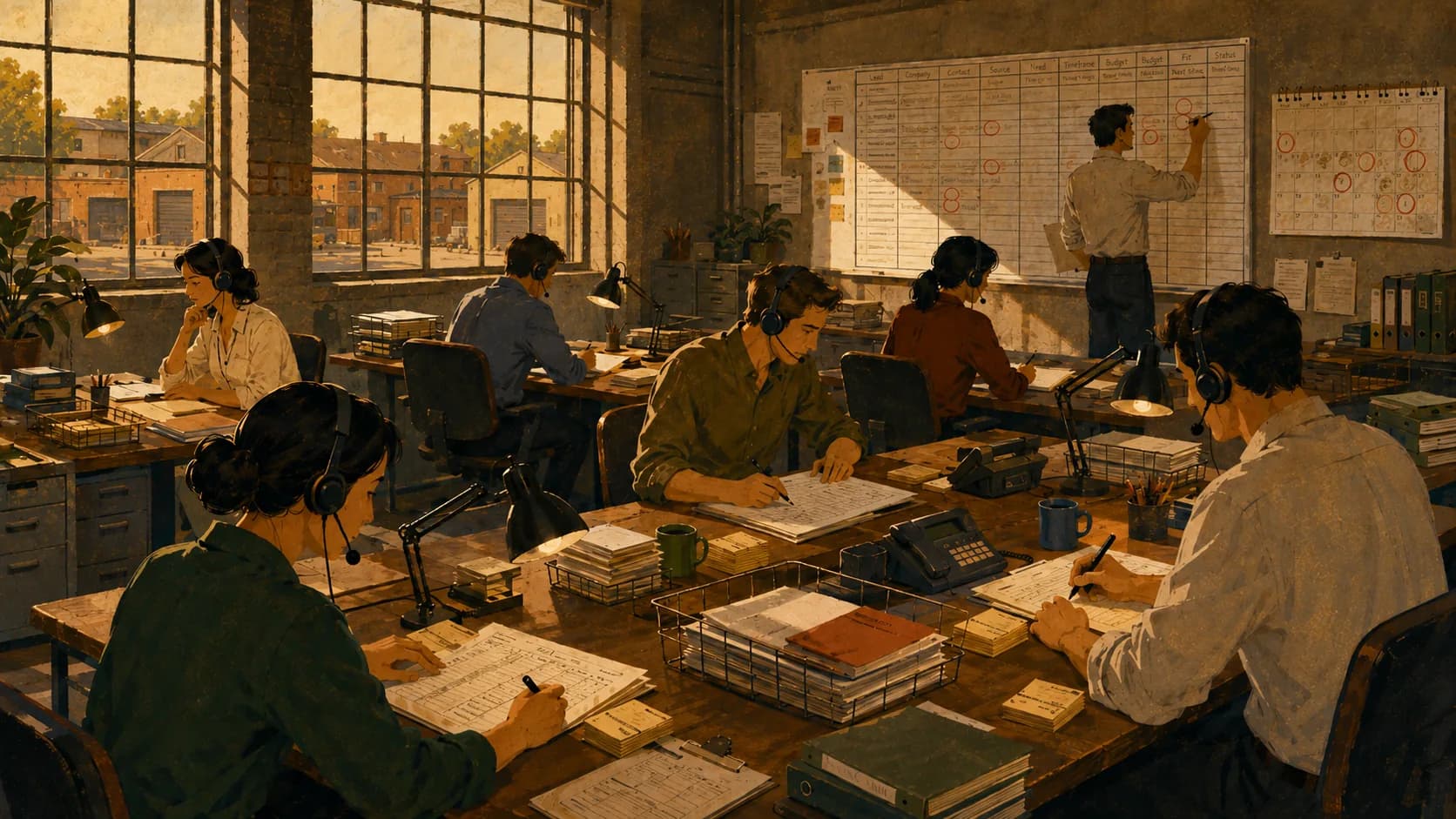 Editorial illustration of a sales team working together.